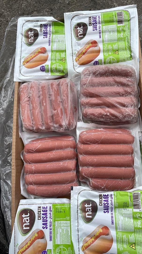 Cases of halal-certified chicken sausage